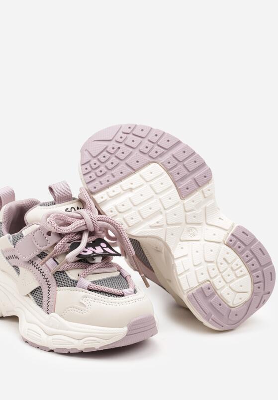 Fioletowo-Beżowe Buty Sportowe Sneakersy ze Sznurowaniami Testavie 3