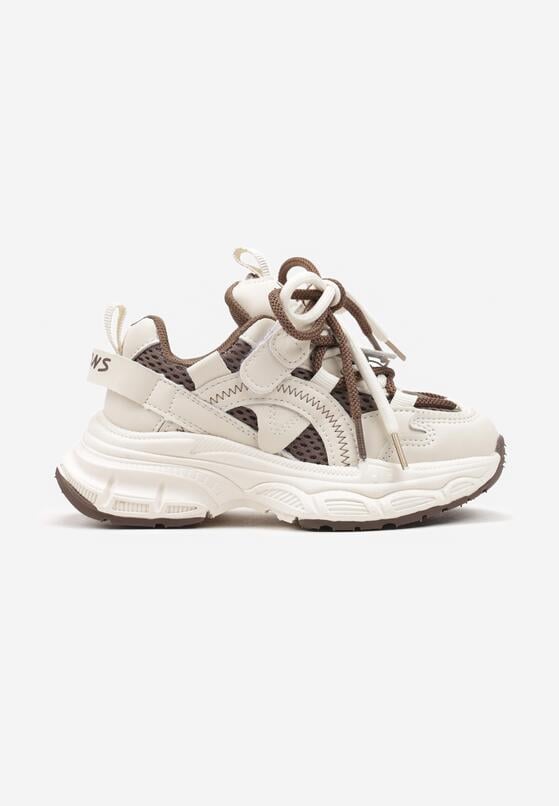 Beżowo-Brązowe Buty Sportowe Sneakersy ze Sznurowaniami Testavie 2