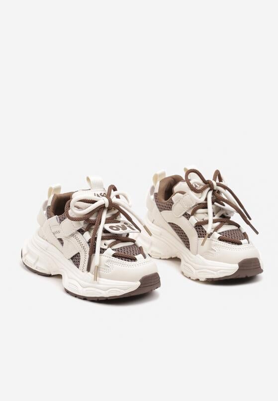Beżowo-Brązowe Buty Sportowe Sneakersy ze Sznurowaniami Testavie 1