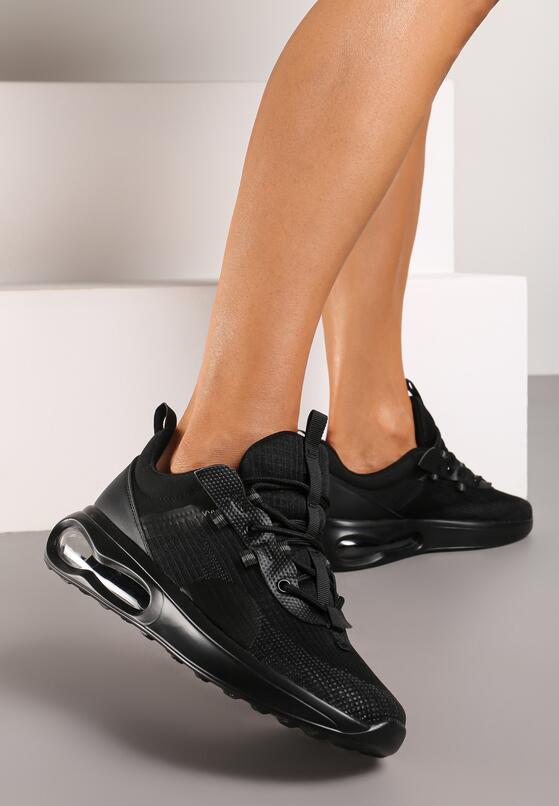 Czarne Sznurowane Buty Sportowe Sneakersy z Podeszwą Typu Air Risanda 2