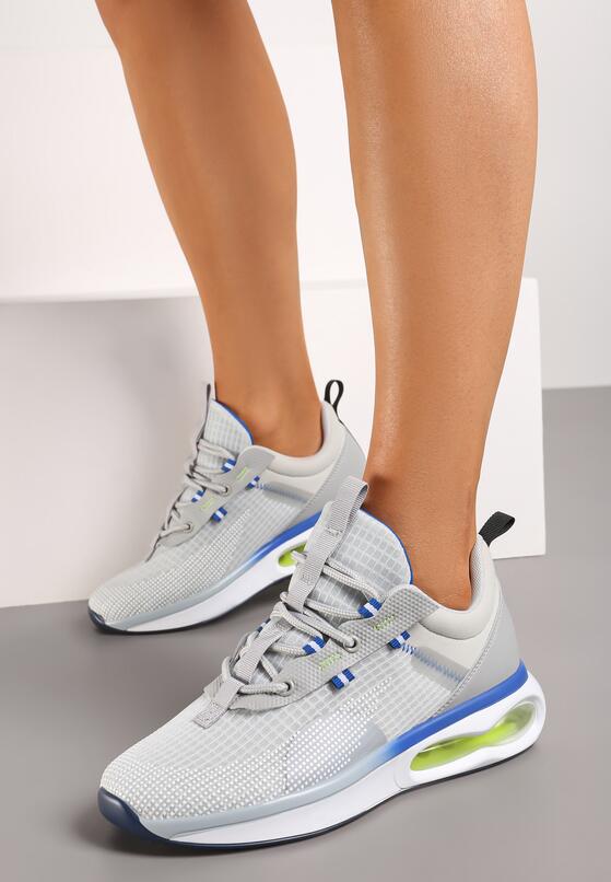 Szare Sznurowane Buty Sportowe Sneakersy z Podeszwą Typu Air Risanda 2