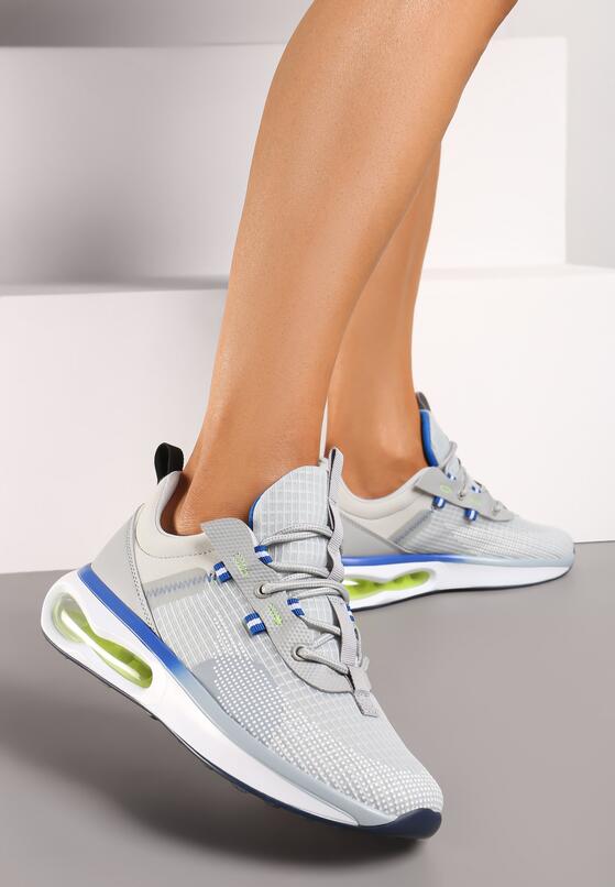Szare Sznurowane Buty Sportowe Sneakersy z Podeszwą Typu Air Risanda 1