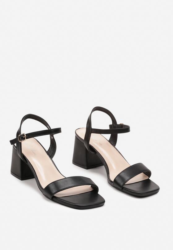 Czarne Klasyczne Sandały na Niskim Obcasie Testel 5