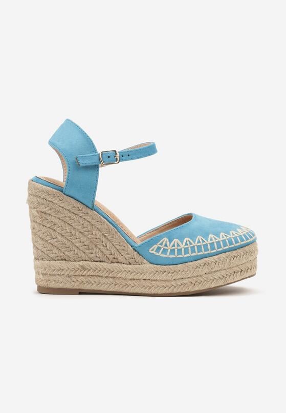Niebieskie Sandały Espadryle na Plecionym Koturnie Misslora 4