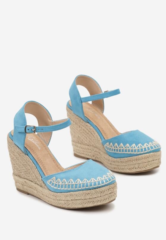 Niebieskie Sandały Espadryle na Plecionym Koturnie Misslora 5