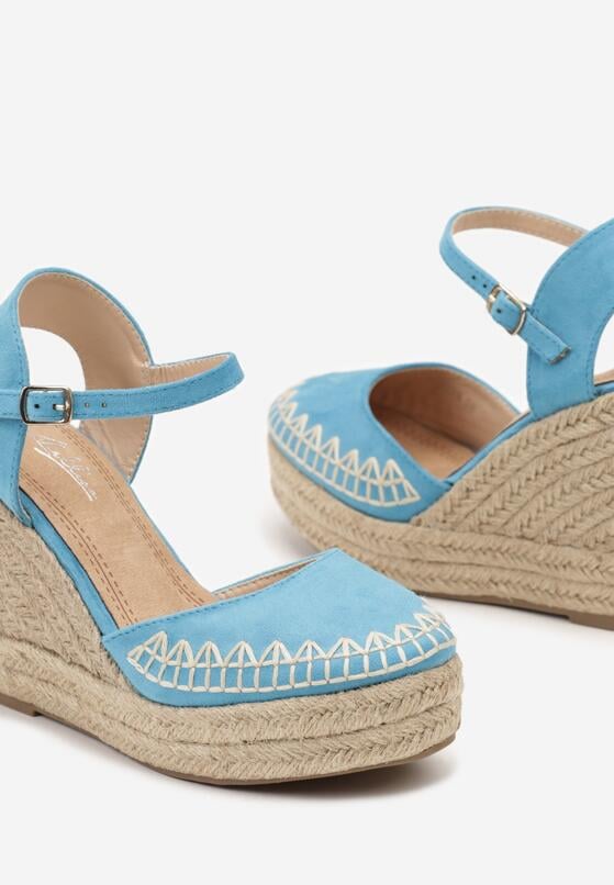 Niebieskie Sandały Espadryle na Plecionym Koturnie Misslora 6