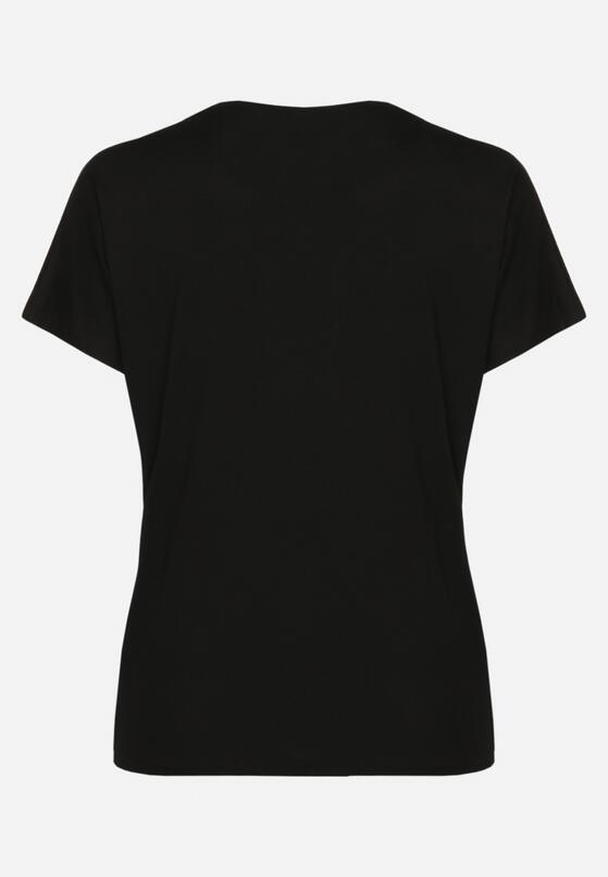 Czarny Bawełniany T-shirt z Ozdobnym Napisem i Cyrkoniami Krisiona 7