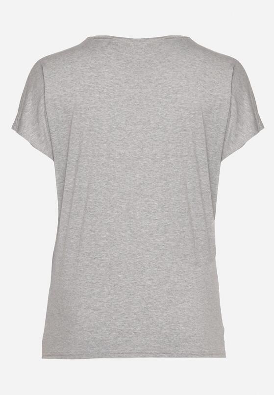 Szary Bawełniany T-shirt z Ozdobnym Napisem i Cyrkoniami Krisiona 3
