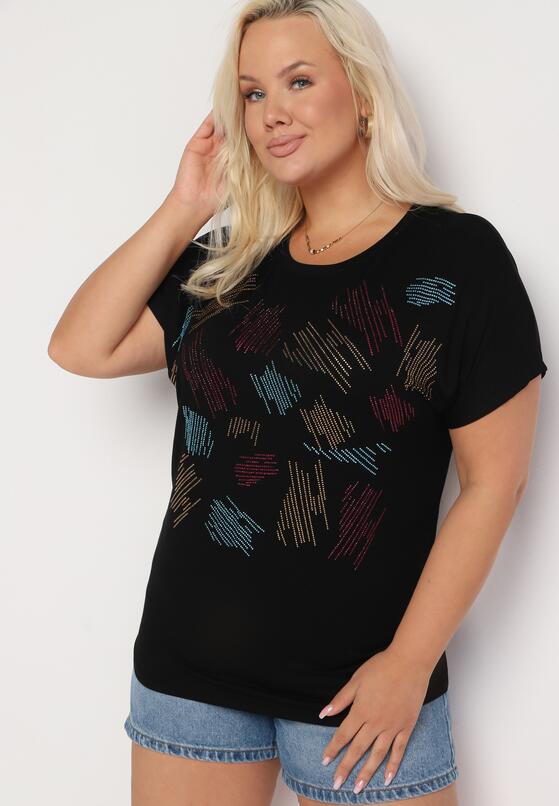 Czarny Klasyczny Bawełniany T-shirt Ozdobiony Cyrkoniami Christara 1