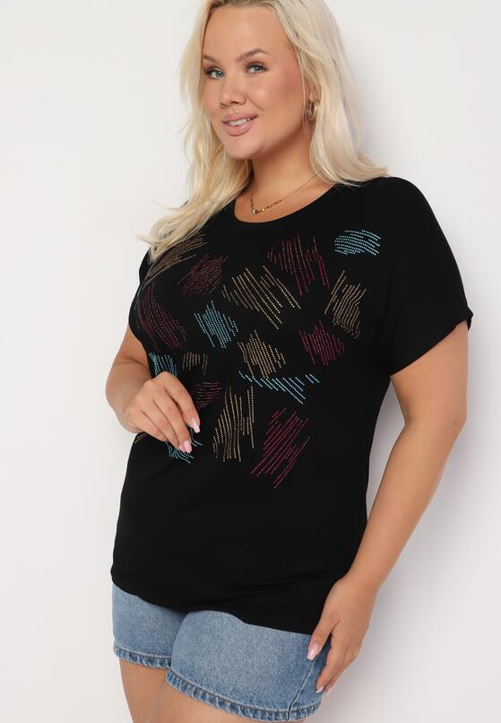 Czarny Klasyczny Bawełniany T-shirt Ozdobiony Cyrkoniami Christara 2