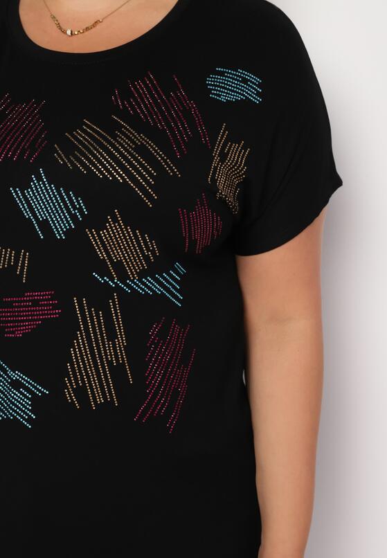 Czarny Klasyczny Bawełniany T-shirt Ozdobiony Cyrkoniami Christara 5