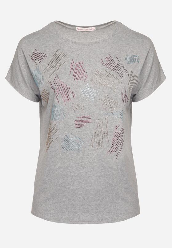 Szary Klasyczny Bawełniany T-shirt Ozdobiony Cyrkoniami Christara 2