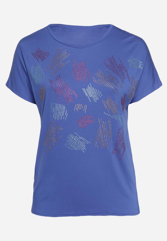 Niebieski Klasyczny Bawełniany T-shirt Ozdobiony Cyrkoniami Christara 2
