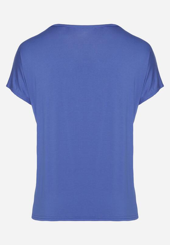 Niebieski Klasyczny Bawełniany T-shirt Ozdobiony Cyrkoniami Christara 3