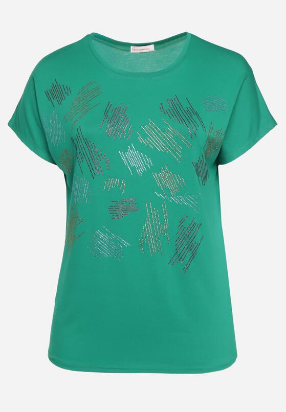 Zielony Klasyczny Bawełniany T-shirt Ozdobiony Cyrkoniami Christara 2