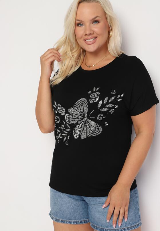 Czarny Klasyczny Bawełniany T-shirt z Nadrukiem Wiloa 1