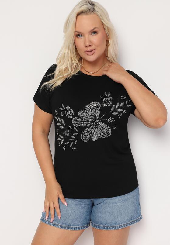 Czarny Klasyczny Bawełniany T-shirt z Nadrukiem Wiloa 4