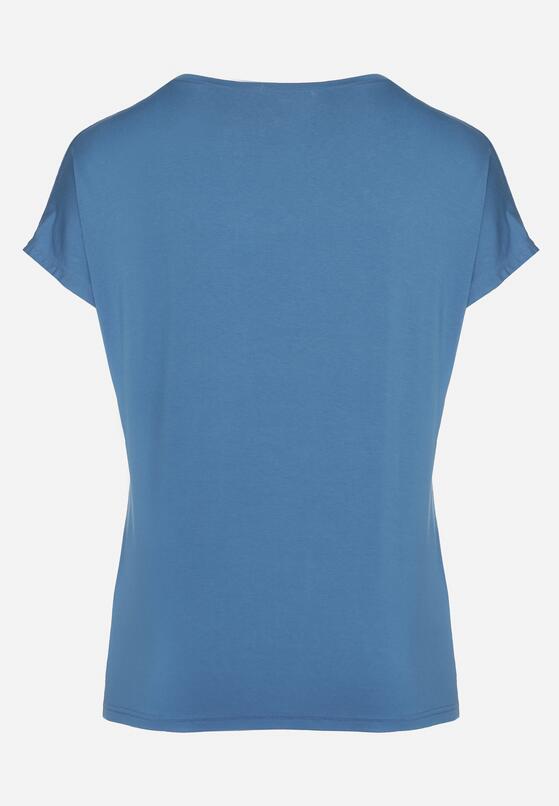 Jasnoniebieski Klasyczny Bawełniany T-shirt z Nadrukiem Wiloa 5