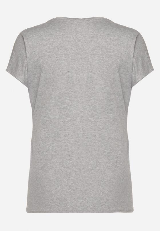 Szary T-shirt z Bawełny z Kokardkami Ozdobionymi Cyrkoniami Rissamore 3
