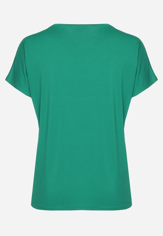 Zielony T-shirt z Bawełny z Kokardkami Ozdobionymi Cyrkoniami Rissamore 3