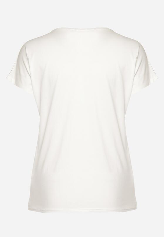 Biały Klasyczny T-shirt z Bawełny Ozdobiony Nadrukiem i Cyrkoniami Kristinae 7