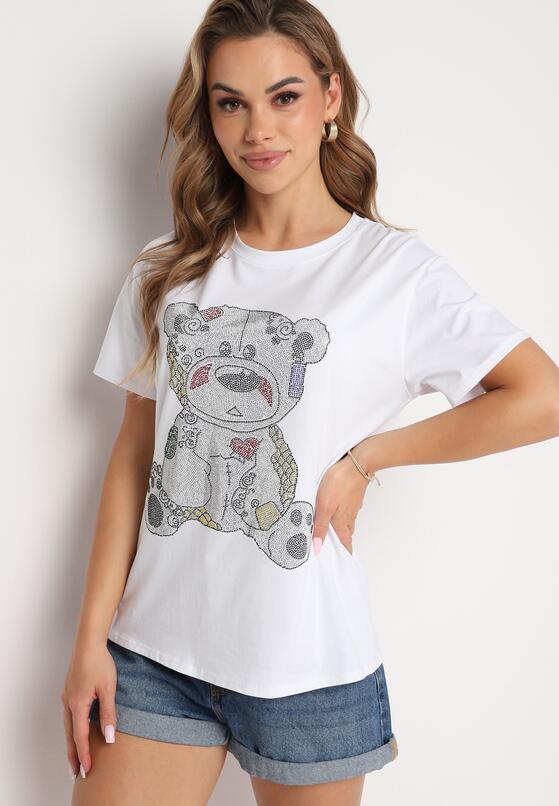 Biały Bawełniany T-shirt Wykończony z Przodu Cyrkoniami Hulilla 1