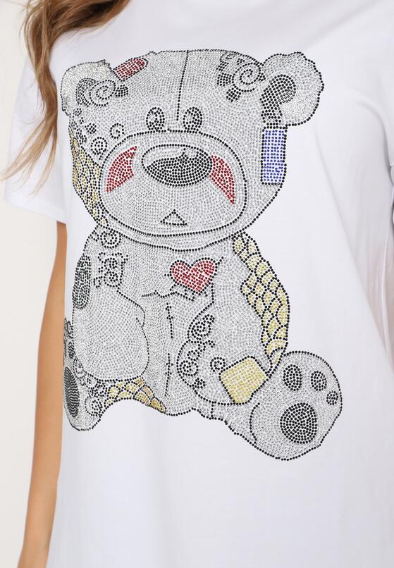 Biały Bawełniany T-shirt Wykończony z Przodu Cyrkoniami Hulilla 5