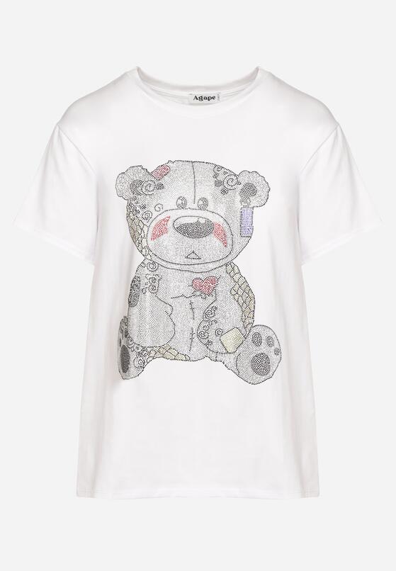 Biały Bawełniany T-shirt Wykończony z Przodu Cyrkoniami Hulilla 6