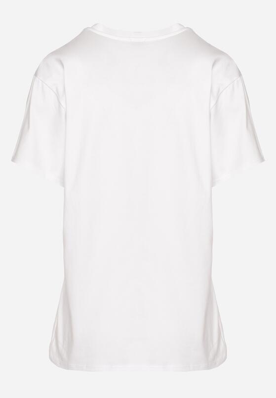 Biały Bawełniany T-shirt Wykończony z Przodu Cyrkoniami Hulilla 7