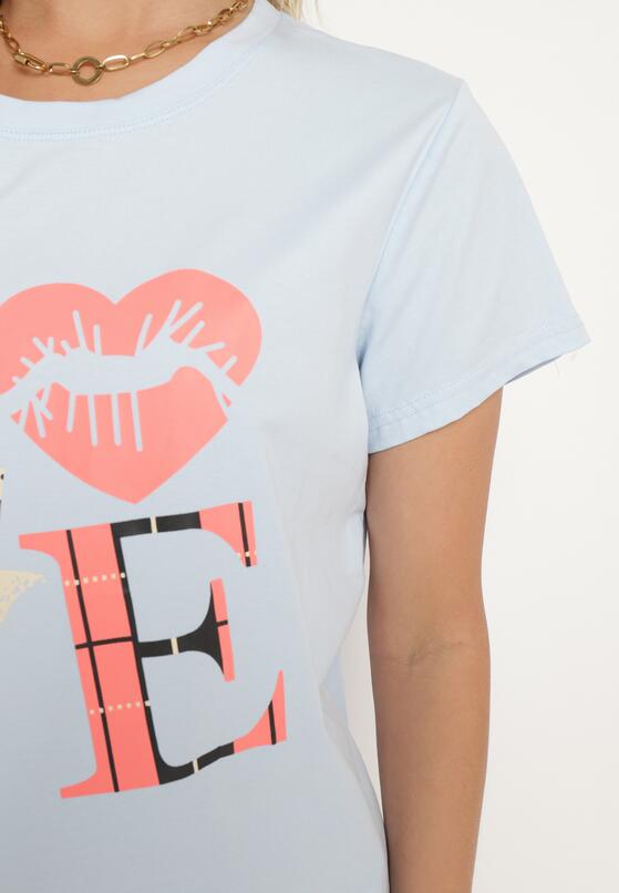 Jasnoniebieski T-shirt z Krótkim Rękawem i Ozdobnym Nadrukiem Testolene 5