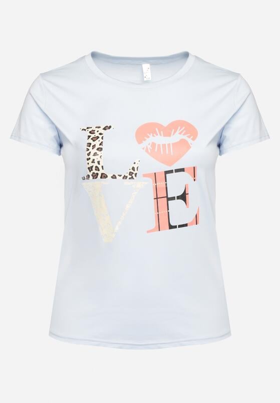 Jasnoniebieski T-shirt z Krótkim Rękawem i Ozdobnym Nadrukiem Testolene 6