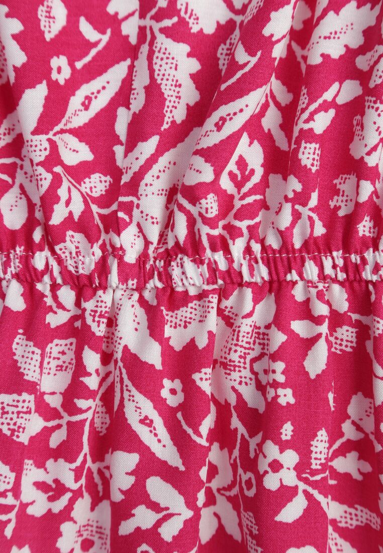 Fuksjowa Bawełniana Sukienka na Ramiączkach ze Ściągaczami i Guzikami z Gumką w Talii Tesria 8