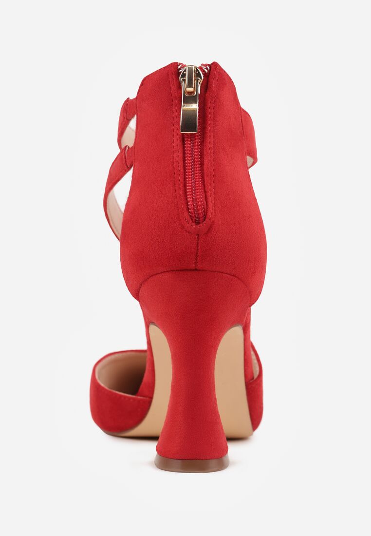 Czerwone Czółenka na Stożkowym Obcasie z Ozdobnymi Paskami Rorila 8