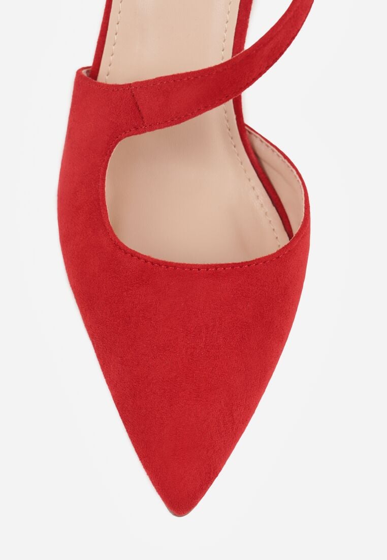 Czerwone Czółenka na Stożkowym Obcasie z Ozdobnymi Paskami Rorila 9