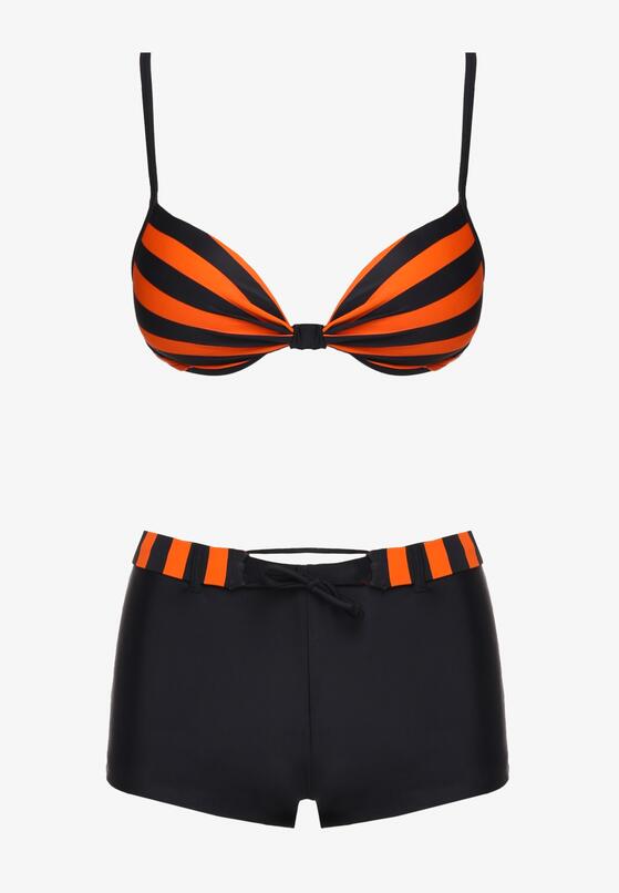 Pomarańczowo-Czarne Bikini Dwuczęściowe Stanik z Usztywnionymi Miseczkami Szorty z Paskiem Vivadia 5