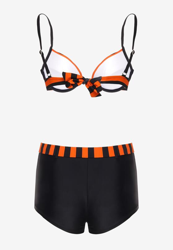 Pomarańczowo-Czarne Bikini Dwuczęściowe Stanik z Usztywnionymi Miseczkami Szorty z Paskiem Vivadia 6