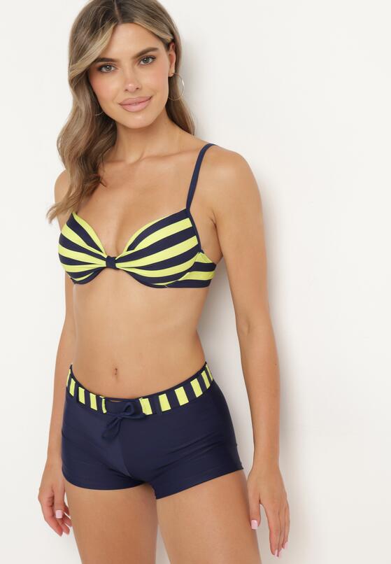 Zielono-Granatowe Bikini Dwuczęściowe Stanik z Usztywnionymi Miseczkami Szorty z Paskiem Vivadia 2