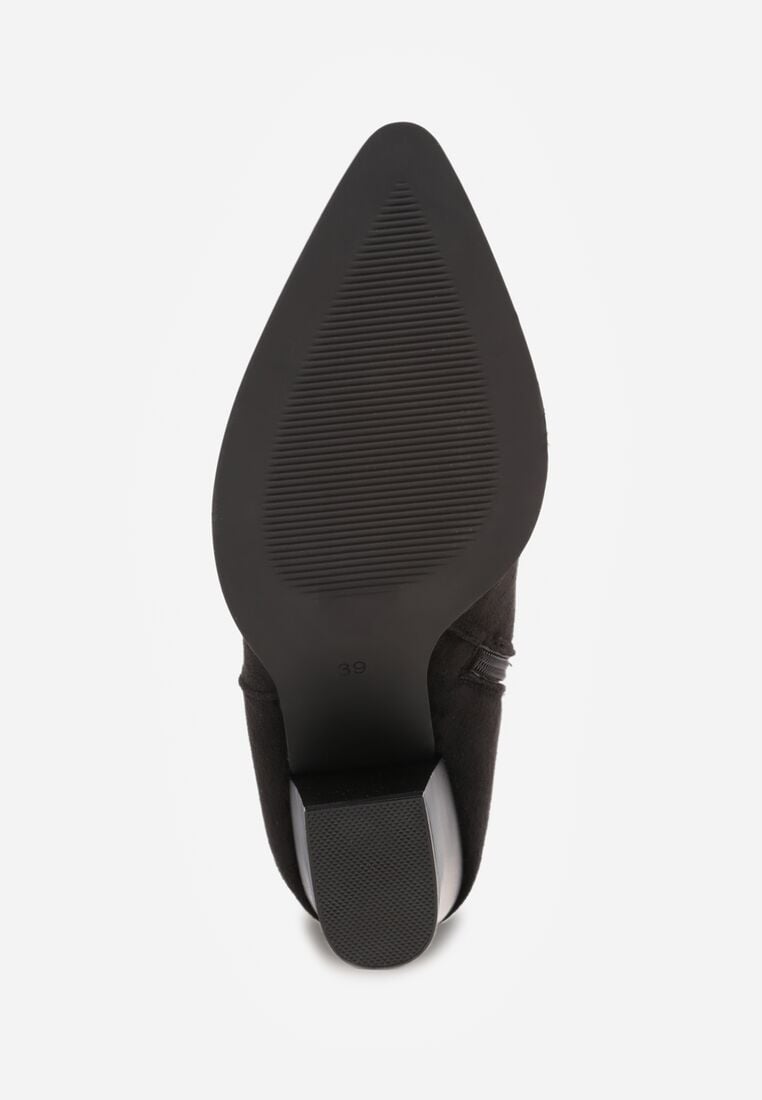 Czarne Botki na Obcasie w Stylu Kowbojek z Brokatem Remitha 7