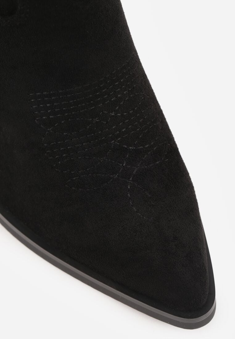 Czarne Botki na Obcasie w Stylu Kowbojek z Brokatem Remitha 8