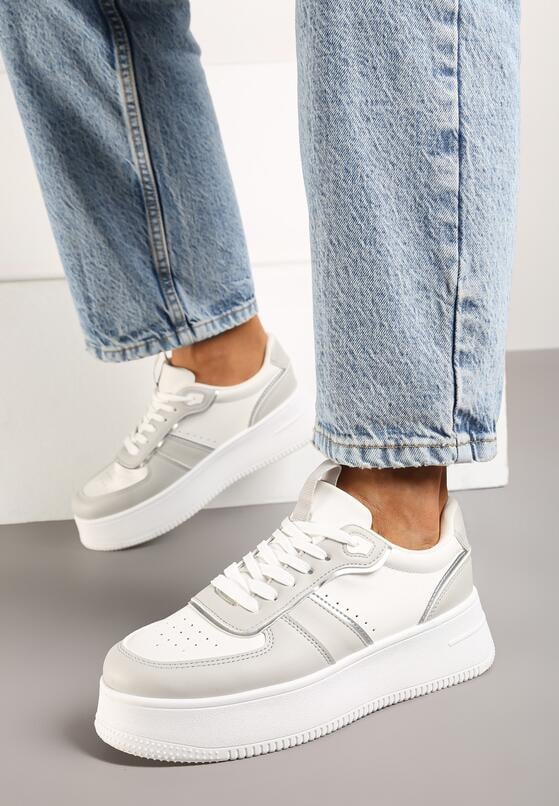 Biało-Szare Klasyczne Sneakersy Vices na Grubej Podeszwie Torira 4
