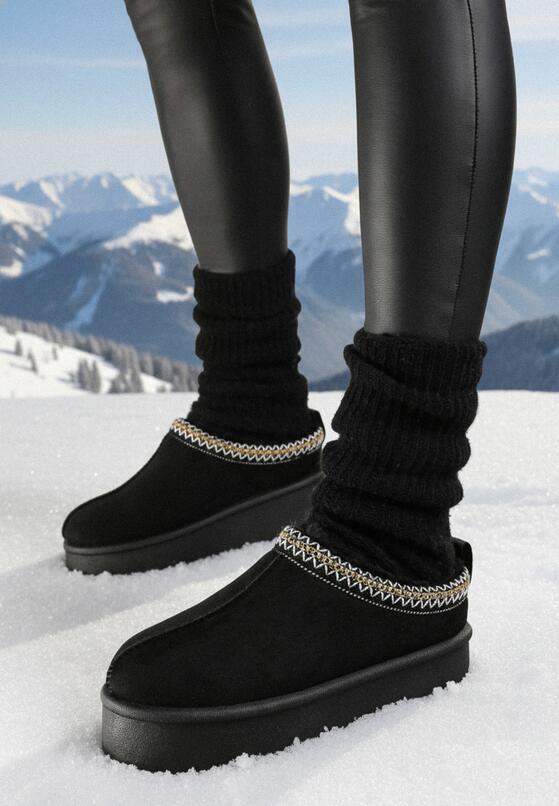 Czarne Śniegowce Wsuwane na Grubej Podeszwie z Wyszywaną Ozdobą Irinellae 1