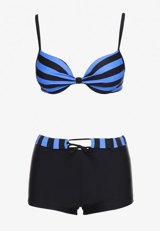 Niebiesko-Czarne  Bikini Dwuczęściowe Stanik z Usztywnionymi Miseczkami Szorty z Paskiem Vivadia 5