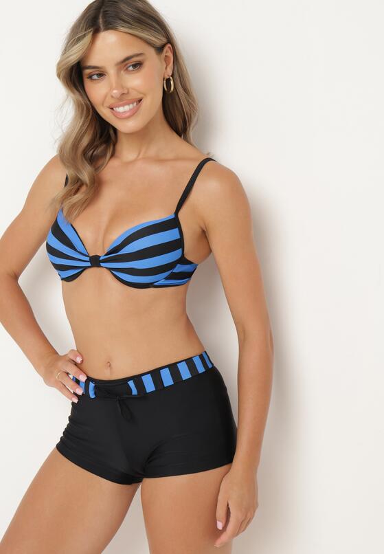Niebiesko-Czarne  Bikini Dwuczęściowe Stanik z Usztywnionymi Miseczkami Szorty z Paskiem Vivadia 1