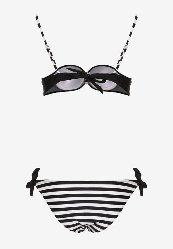 Czarno-Białe Bikini 2-Częściowe Stanik z Ozdobnymi Guzikami Majtki z Wiązaniem po Bokach Vikkama 6