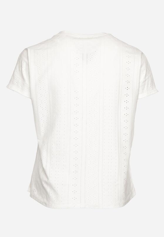 Biały Ażurowy T-shirt z Bawełną Ozdobiony Cyrkoniami Deviana 7