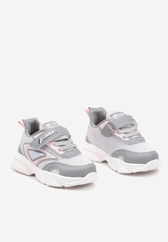 Szaro-Różowe Buty Sportowe Zapinane na Rzep z Odblaskowymi Elementami Ulovia 2