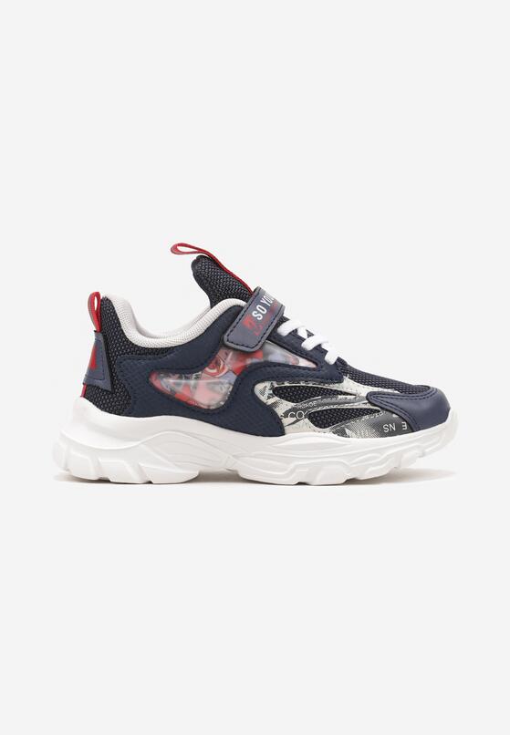 Granatowe Płaskie Buty Sportowe Sneakersy na Rzep ze Skórzaną Wkładką i Sznurówkami z Gumki Tiasta 1