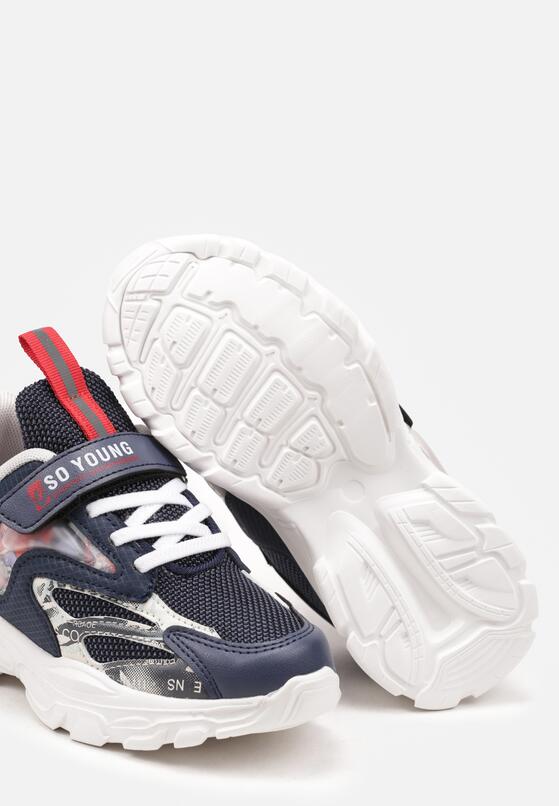 Granatowe Płaskie Buty Sportowe Sneakersy na Rzep ze Skórzaną Wkładką i Sznurówkami z Gumki Tiasta 3