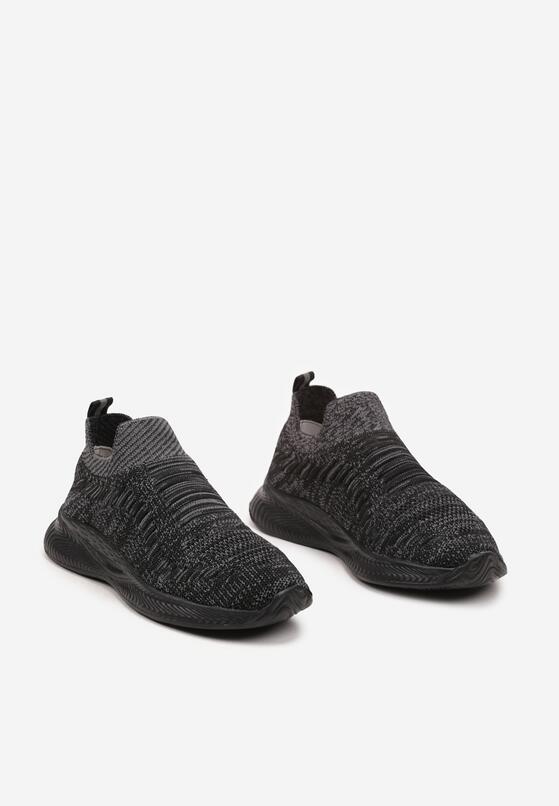 Czarne Buty Sportowe Sneakersy ze Skórzaną Wkładką na Płaskiej Tłoczonej Podeszwie Tiaamore 2