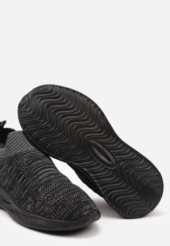 Czarne Buty Sportowe Sneakersy ze Skórzaną Wkładką na Płaskiej Tłoczonej Podeszwie Tiaamore 3